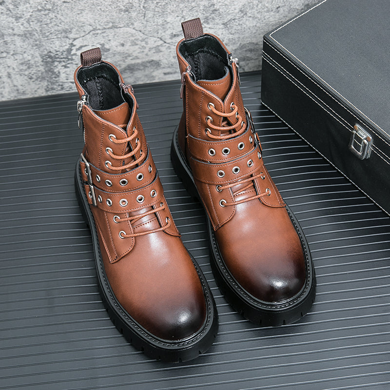MLB LTHR-10 Dual-Buckle Combat Boots - Luxuryurbanwear