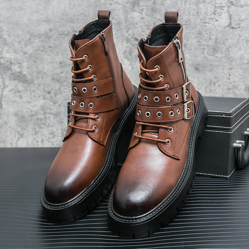MLB LTHR-10 Dual-Buckle Combat Boots - Luxuryurbanwear
