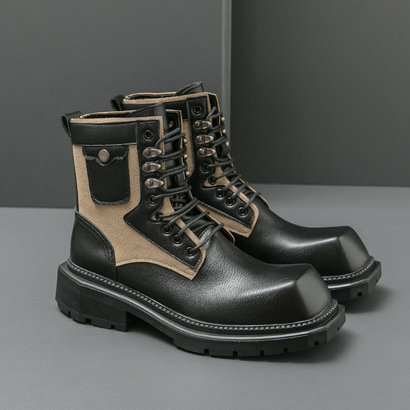 MLB LTHR-08 Square-Toe Combat Boots - Luxuryurbanwear