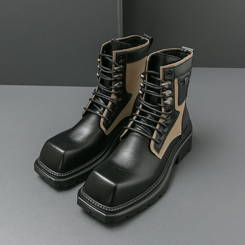 MLB LTHR-08 Square-Toe Combat Boots - Luxuryurbanwear