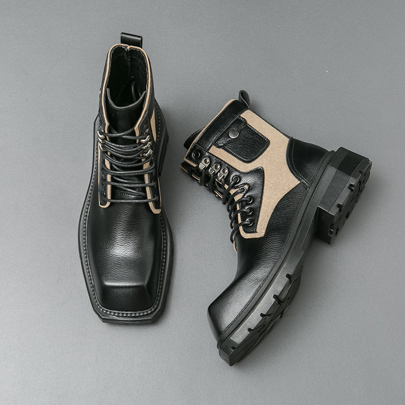 MLB LTHR-08 Square-Toe Combat Boots - Luxuryurbanwear