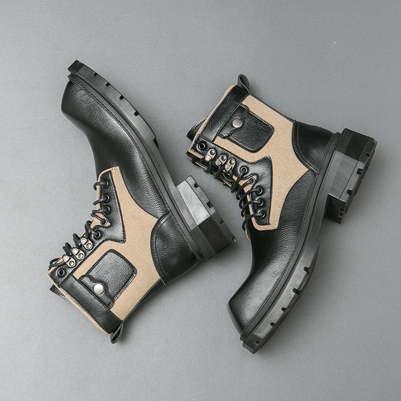 MLB LTHR-08 Square-Toe Combat Boots - Luxuryurbanwear