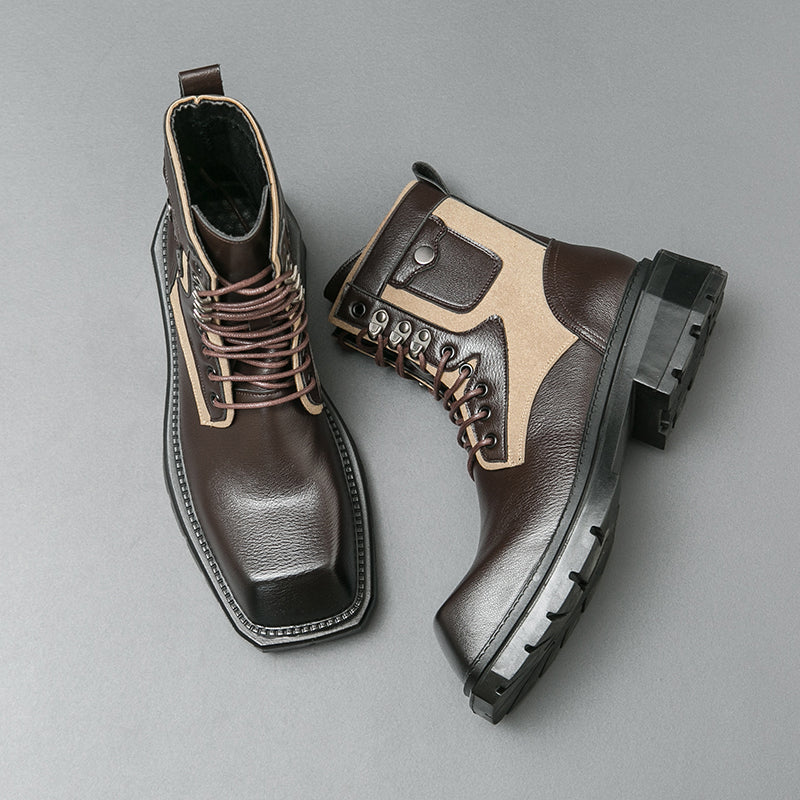 MLB LTHR-08 Square-Toe Combat Boots - Luxuryurbanwear