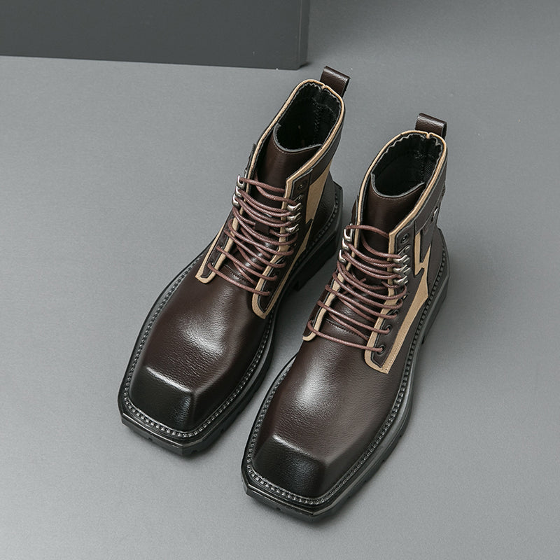 MLB LTHR-08 Square-Toe Combat Boots - Luxuryurbanwear