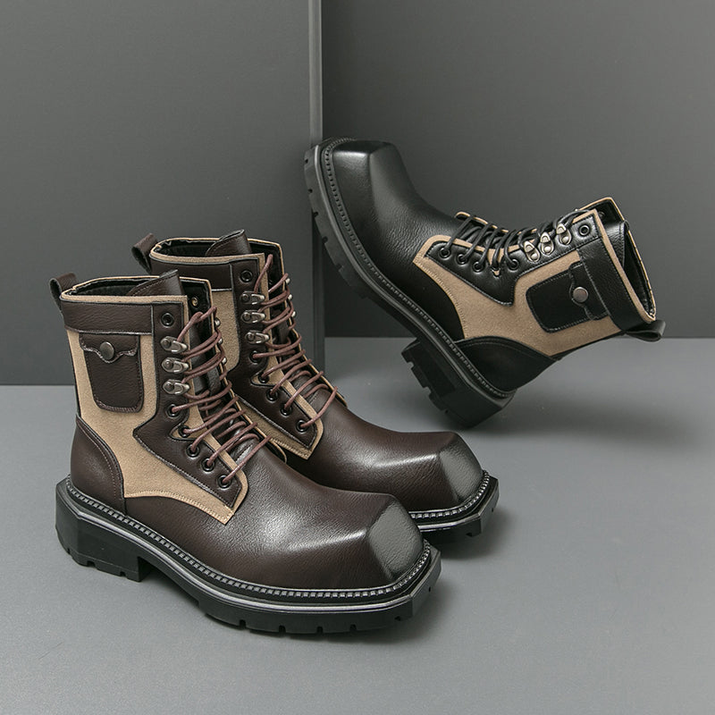 MLB LTHR-08 Square-Toe Combat Boots - Luxuryurbanwear