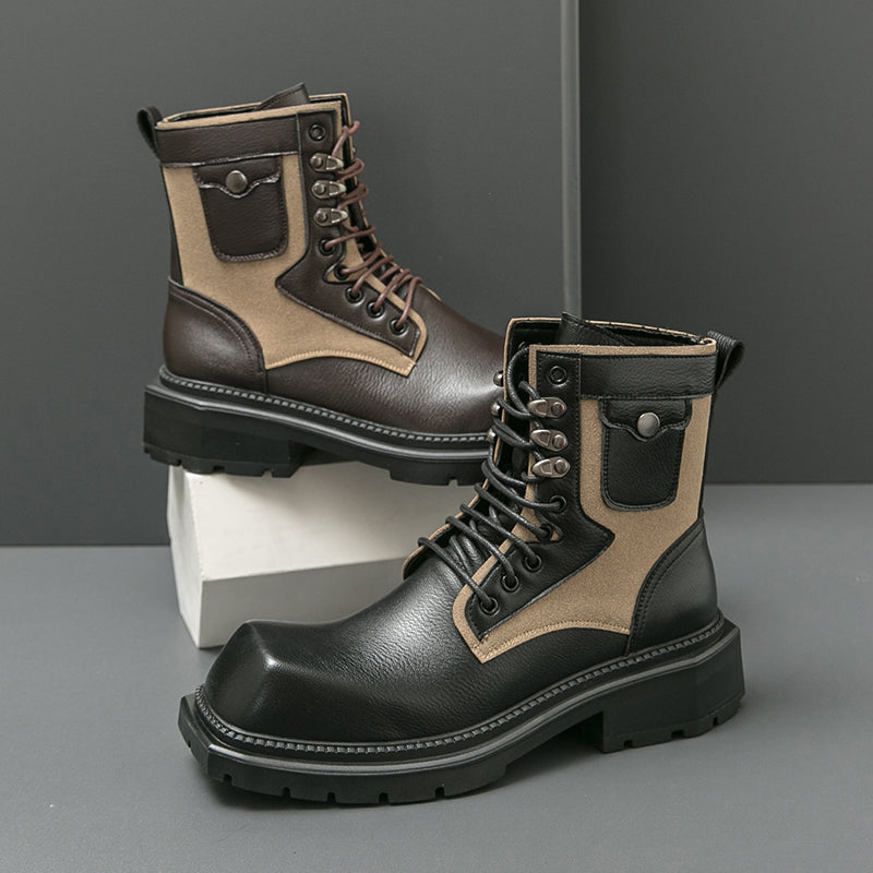 MLB LTHR-08 Square-Toe Combat Boots - Luxuryurbanwear