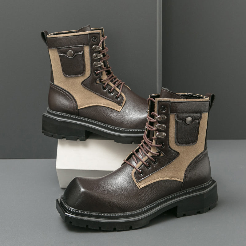 MLB LTHR-08 Square-Toe Combat Boots - Luxuryurbanwear