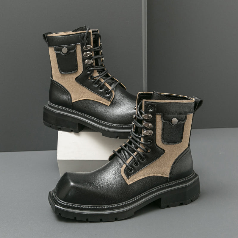 MLB LTHR-08 Square-Toe Combat Boots - Luxuryurbanwear