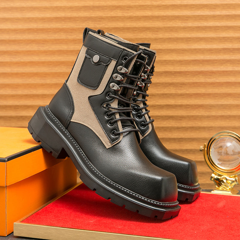 MLB LTHR-08 Square-Toe Combat Boots - Luxuryurbanwear