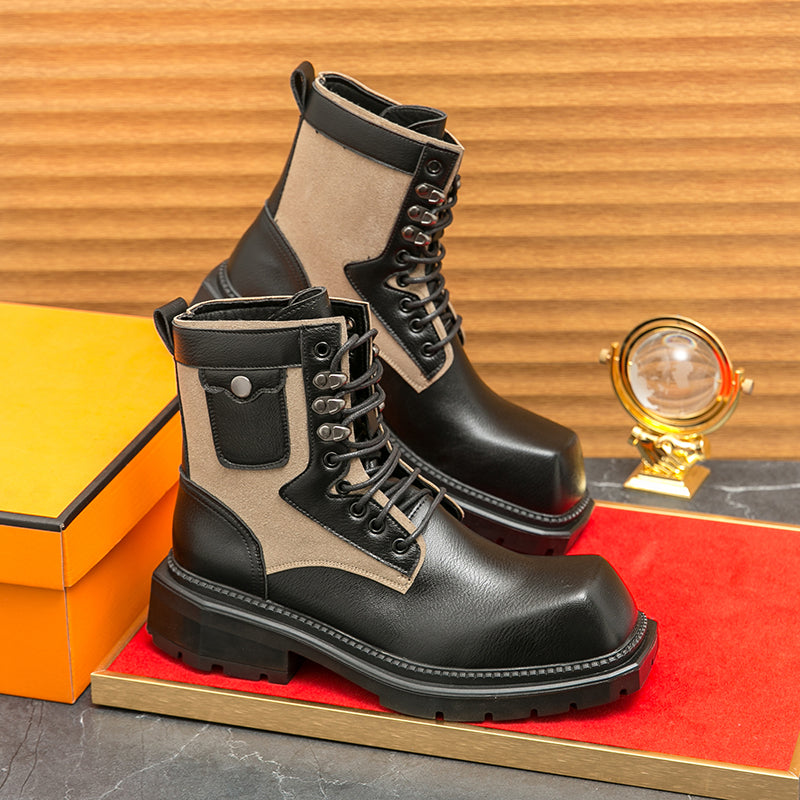 MLB LTHR-08 Square-Toe Combat Boots - Luxuryurbanwear