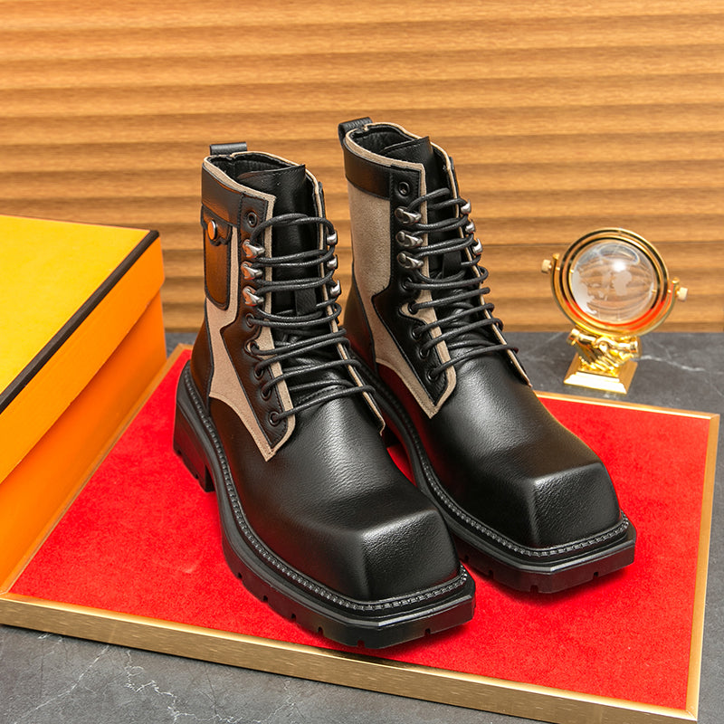 MLB LTHR-08 Square-Toe Combat Boots - Luxuryurbanwear