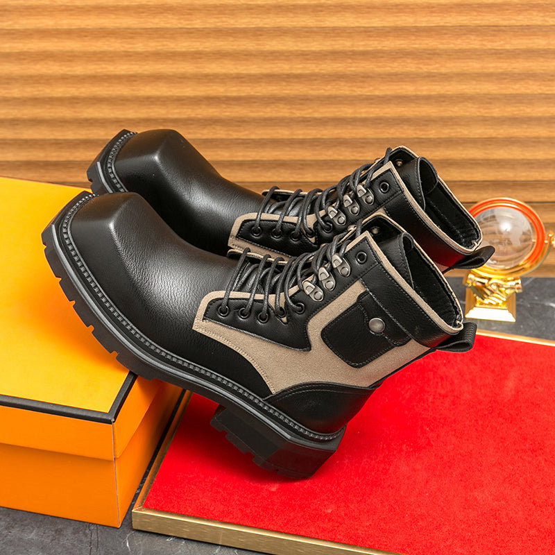 MLB LTHR-08 Square-Toe Combat Boots - Luxuryurbanwear