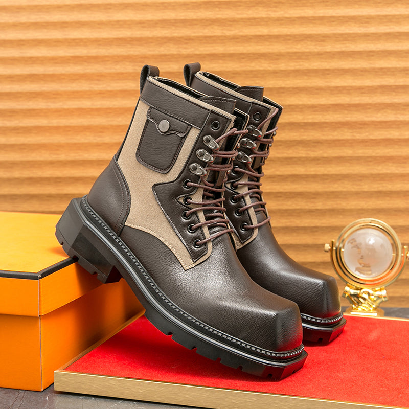 MLB LTHR-08 Square-Toe Combat Boots - Luxuryurbanwear