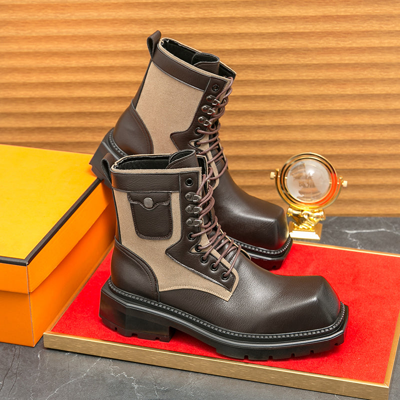 MLB LTHR-08 Square-Toe Combat Boots - Luxuryurbanwear