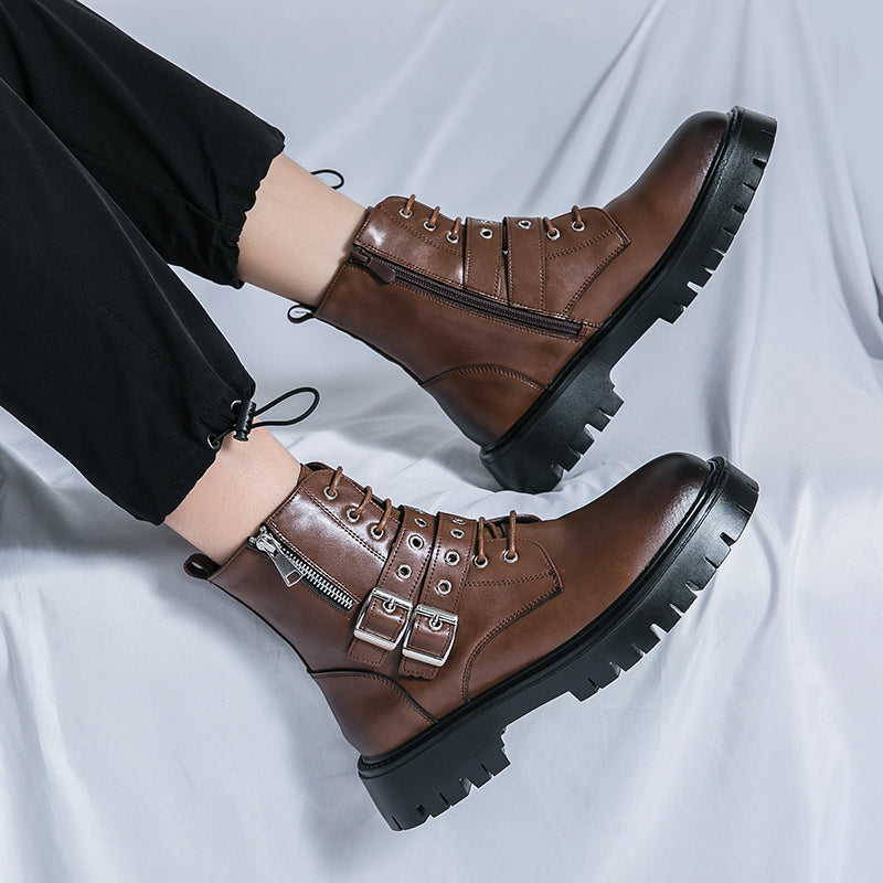 MLB LTHR-10 Dual-Buckle Combat Boots - Luxuryurbanwear