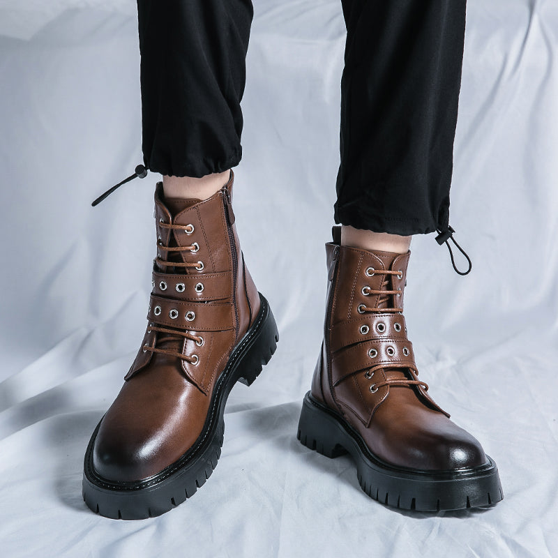 MLB LTHR-10 Dual-Buckle Combat Boots - Luxuryurbanwear