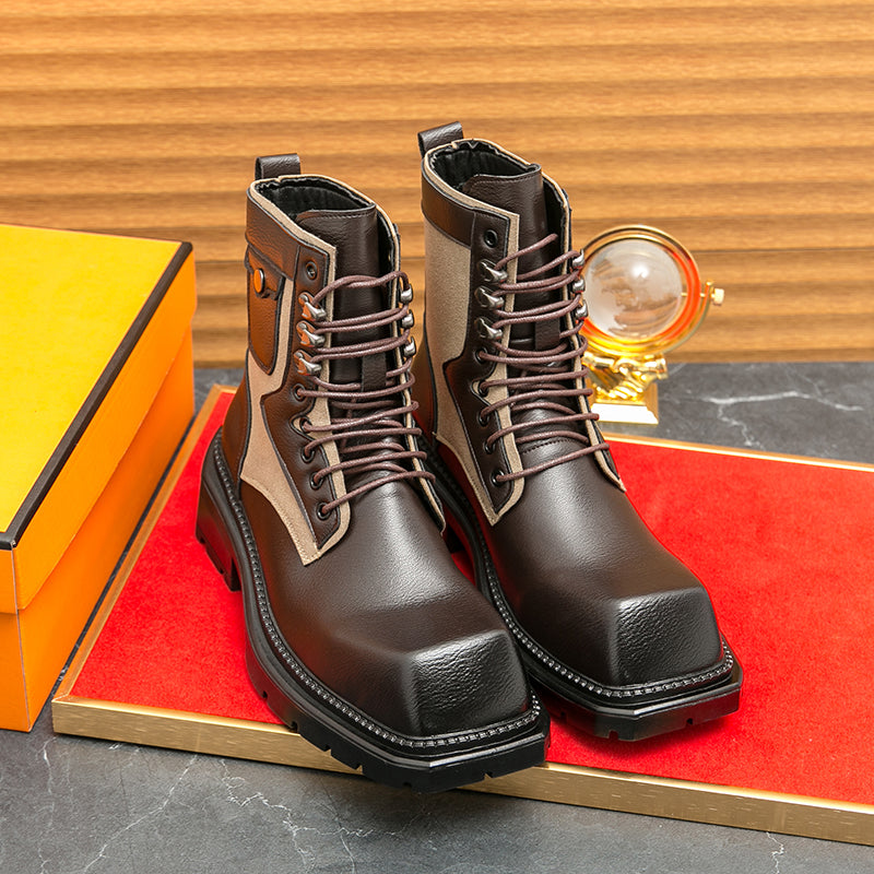 MLB LTHR-08 Square-Toe Combat Boots - Luxuryurbanwear
