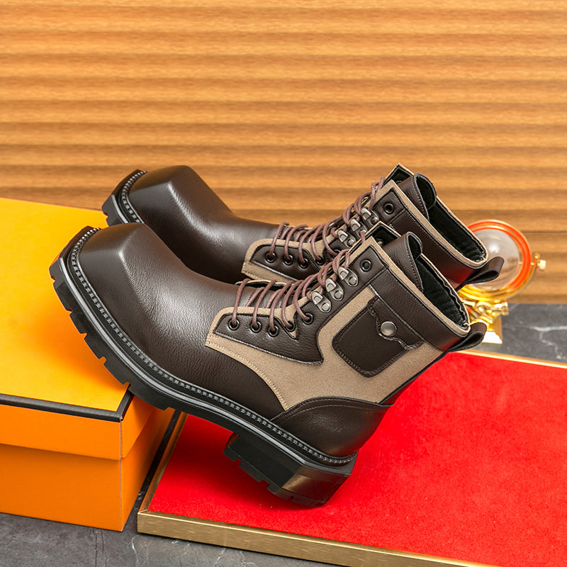 MLB LTHR-08 Square-Toe Combat Boots - Luxuryurbanwear