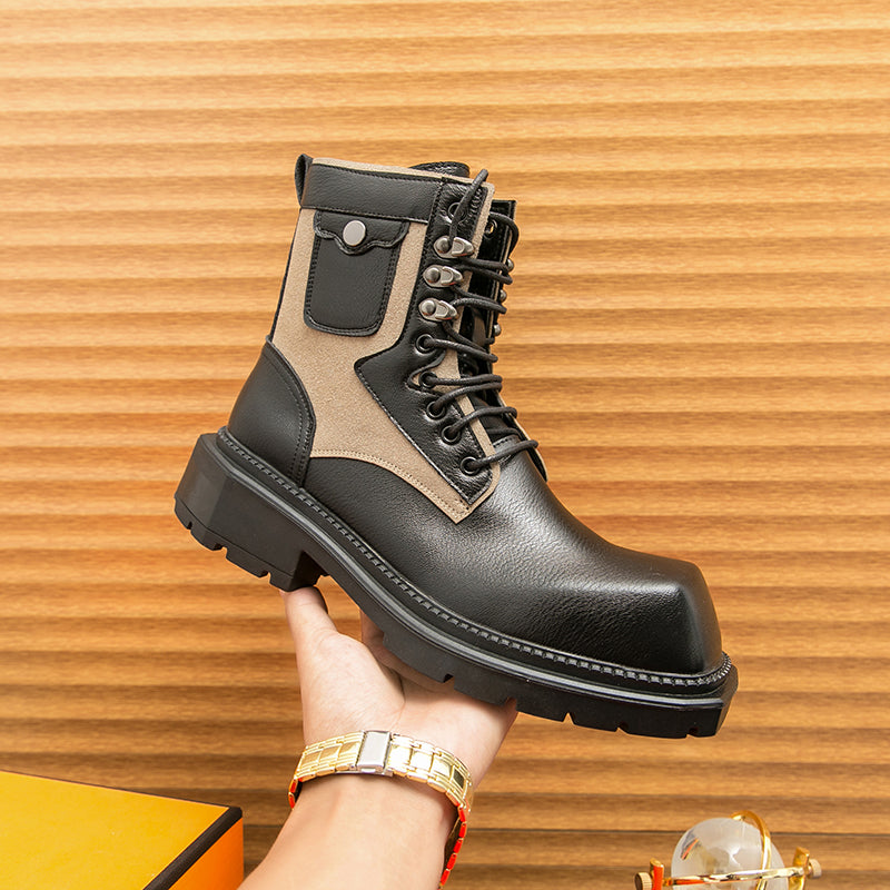 MLB LTHR-08 Square-Toe Combat Boots - Luxuryurbanwear