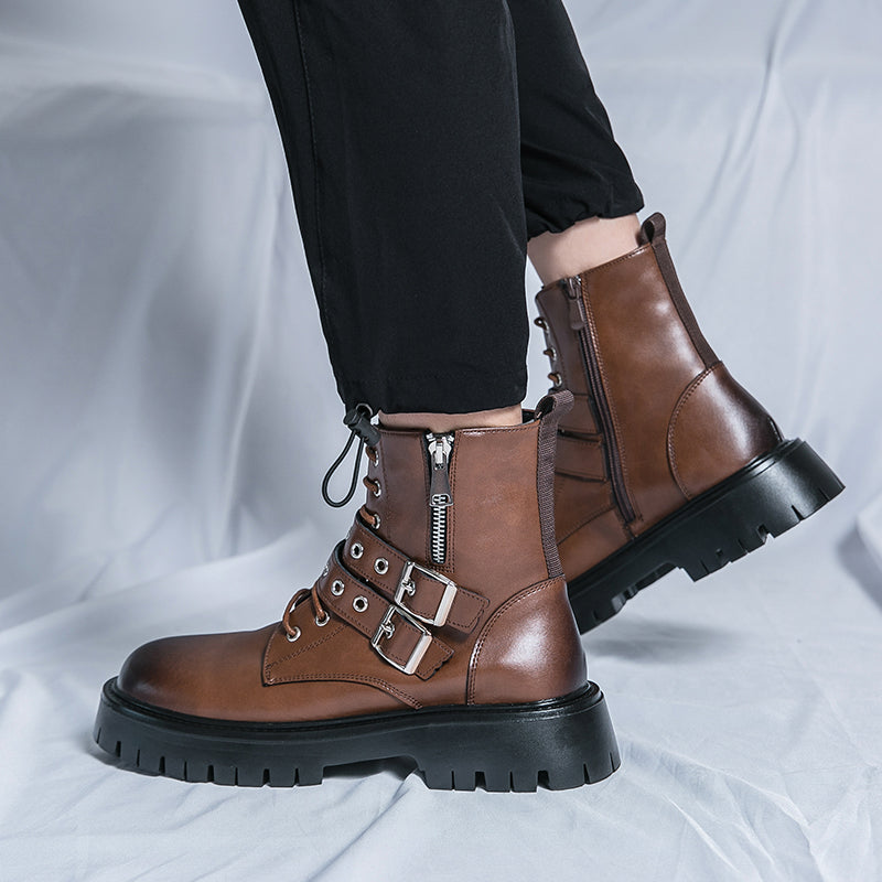 MLB LTHR-10 Dual-Buckle Combat Boots - Luxuryurbanwear