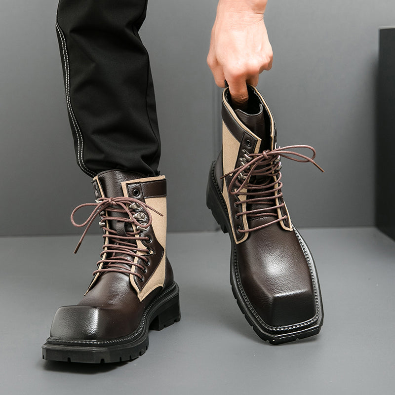 MLB LTHR-08 Square-Toe Combat Boots - Luxuryurbanwear