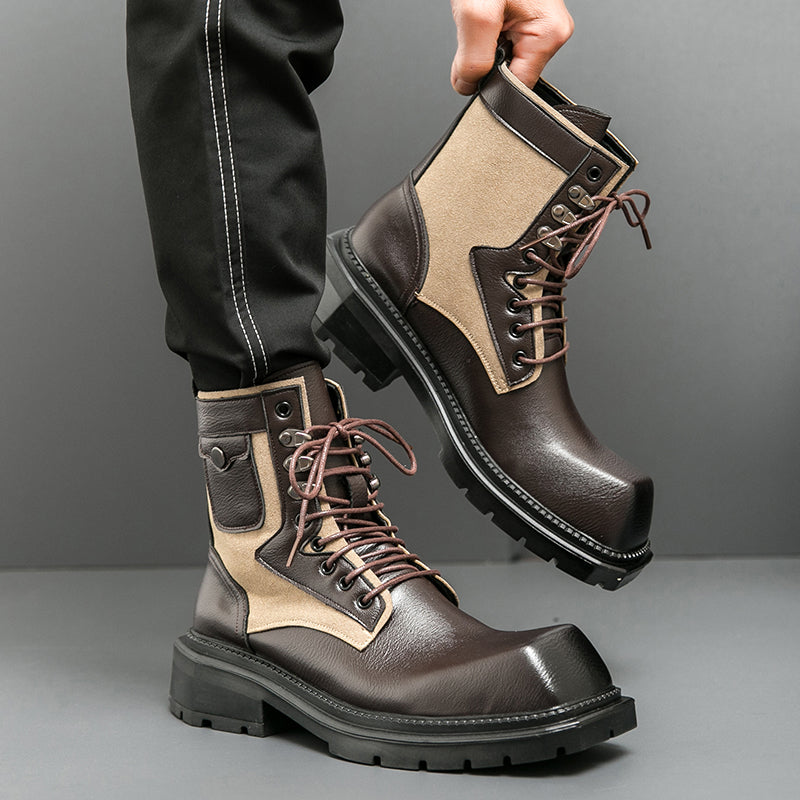 MLB LTHR-08 Square-Toe Combat Boots - Luxuryurbanwear