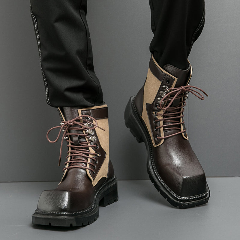 MLB LTHR-08 Square-Toe Combat Boots - Luxuryurbanwear