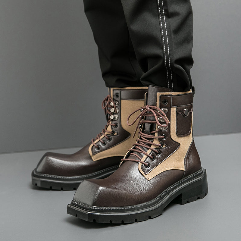 MLB LTHR-08 Square-Toe Combat Boots - Luxuryurbanwear