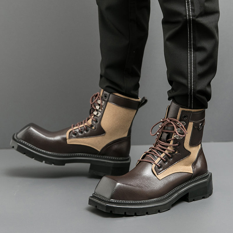 MLB LTHR-08 Square-Toe Combat Boots - Luxuryurbanwear
