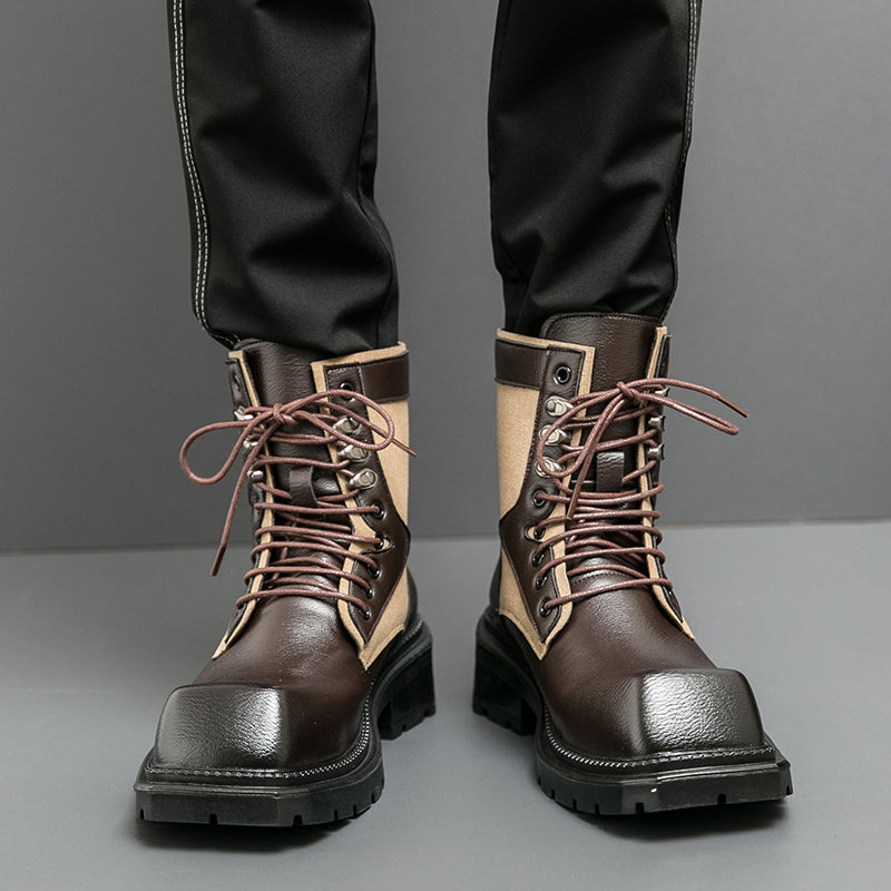 MLB LTHR-08 Square-Toe Combat Boots - Luxuryurbanwear