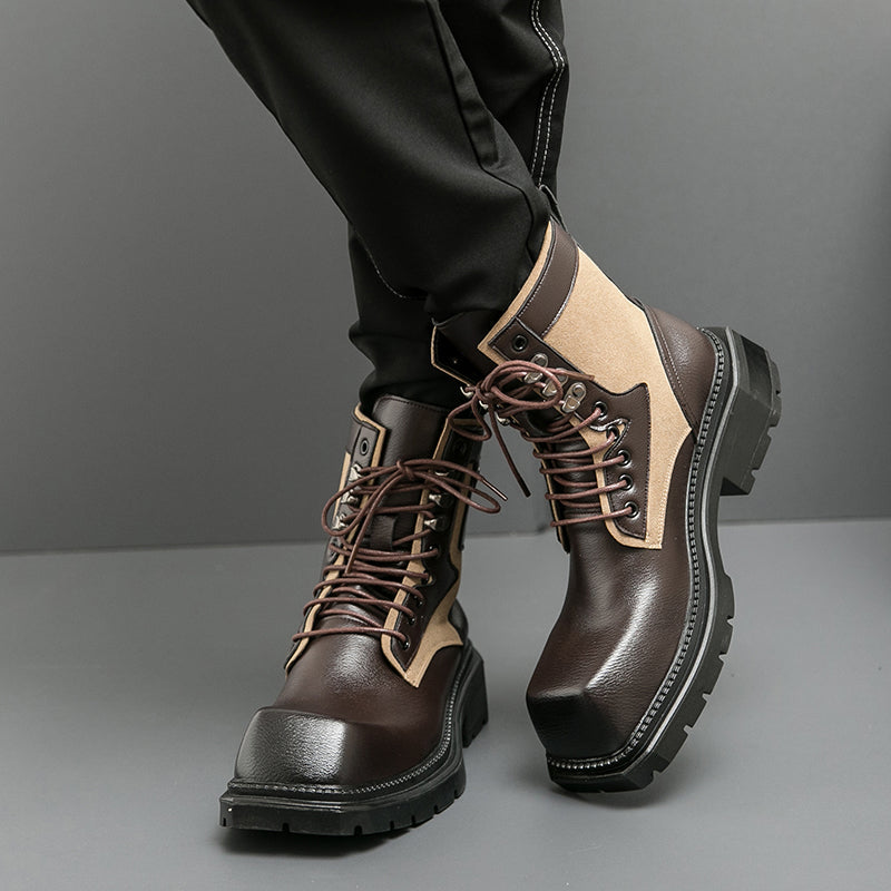 MLB LTHR-08 Square-Toe Combat Boots - Luxuryurbanwear