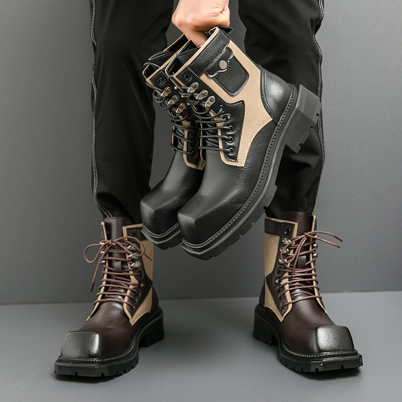 MLB LTHR-08 Square-Toe Combat Boots - Luxuryurbanwear