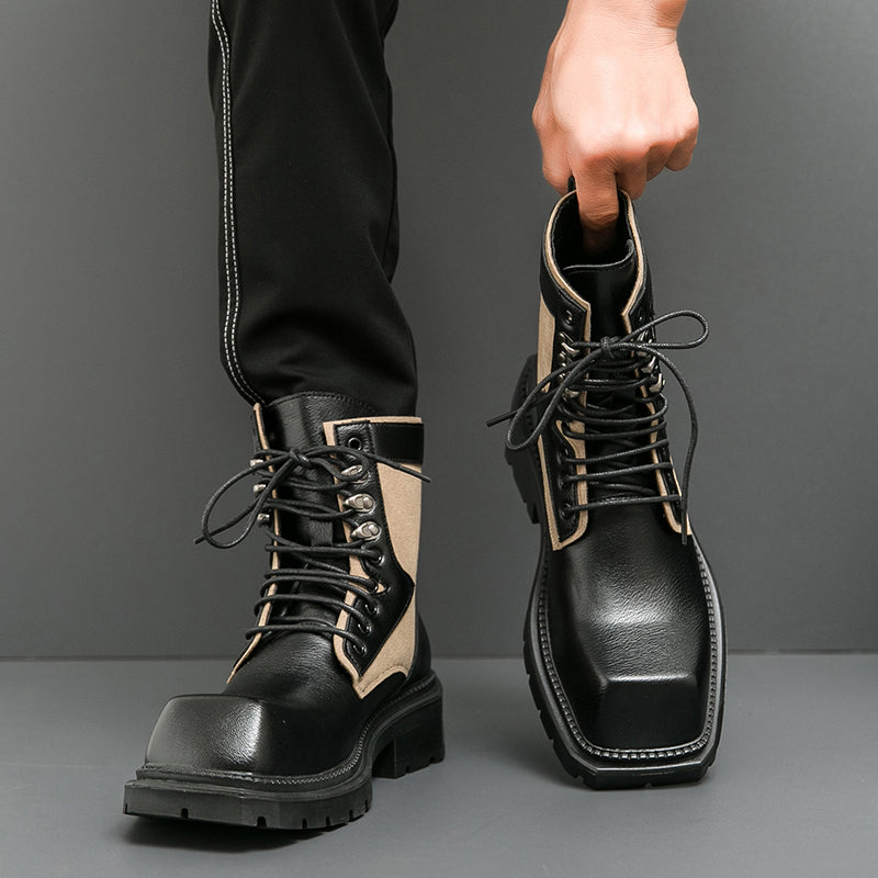 MLB LTHR-08 Square-Toe Combat Boots - Luxuryurbanwear