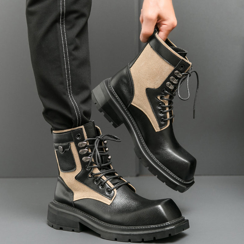 MLB LTHR-08 Square-Toe Combat Boots - Luxuryurbanwear