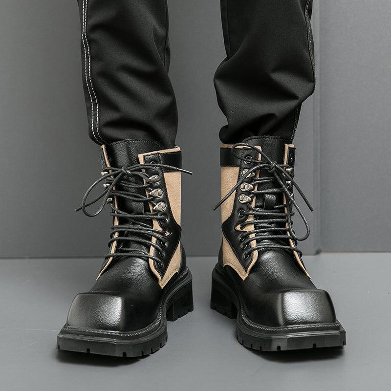MLB LTHR-08 Square-Toe Combat Boots - Luxuryurbanwear