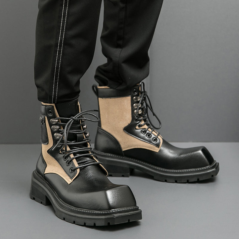 MLB LTHR-08 Square-Toe Combat Boots - Luxuryurbanwear