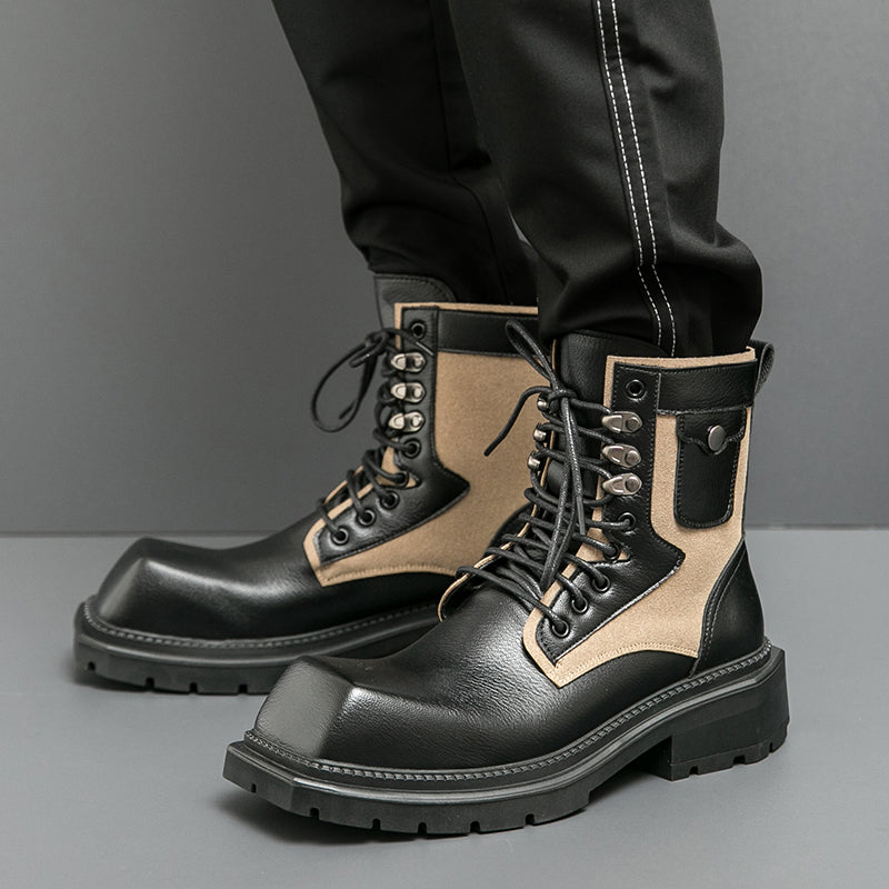 MLB LTHR-08 Square-Toe Combat Boots - Luxuryurbanwear