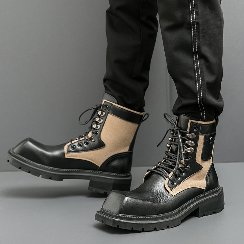 MLB LTHR-08 Square-Toe Combat Boots - Luxuryurbanwear