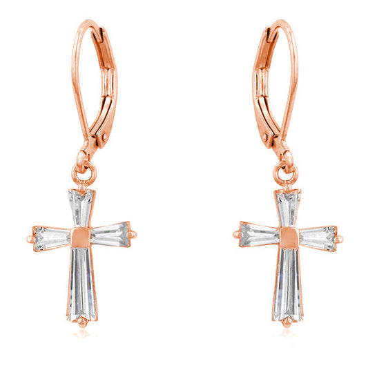 CZ Cross Drop Earrings