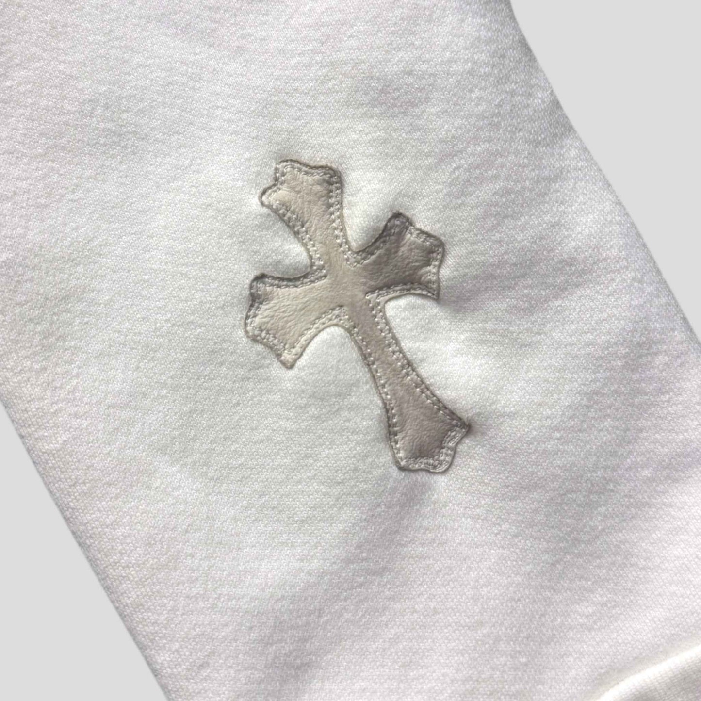 Chrome Hearts Leather Cross Patch Quarter Zip in White