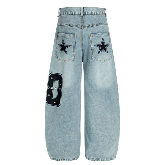 LUW Five Pointed Star Embroidered Denm Pant - Luxuryurbanwear