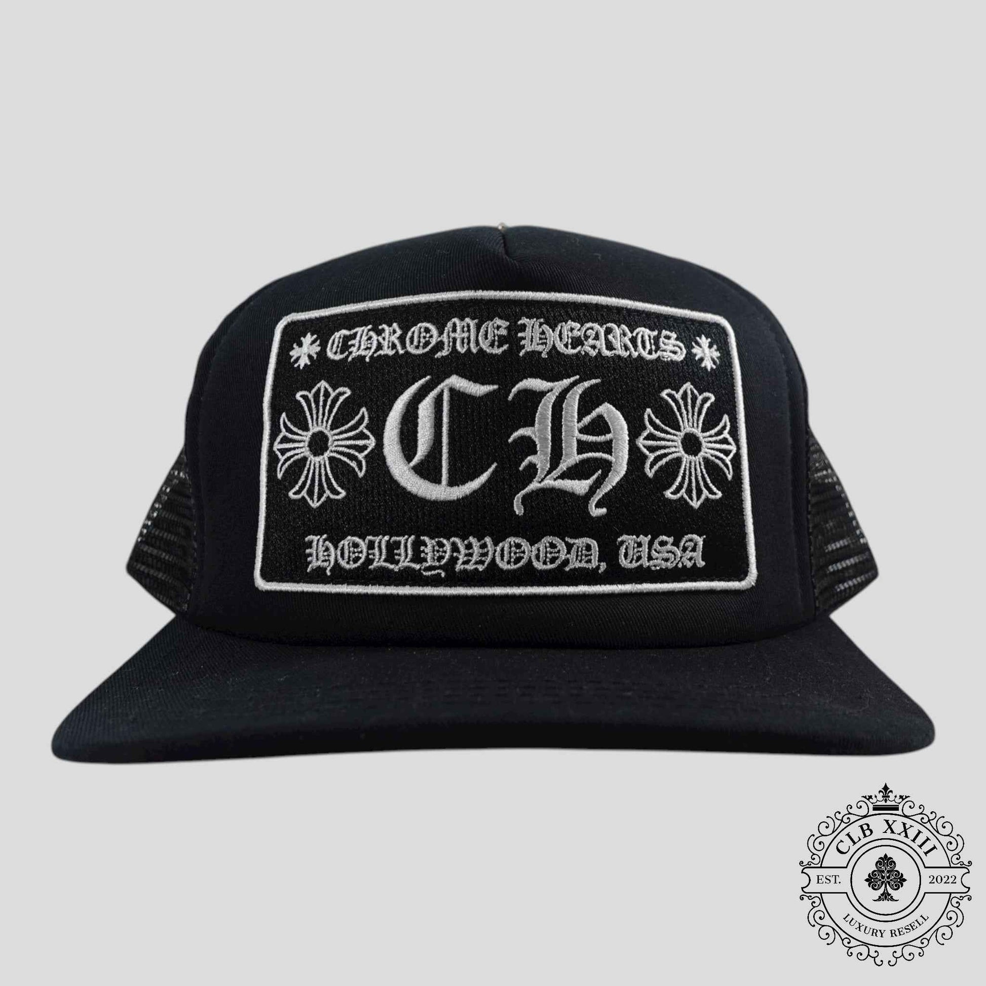 Chrome Hearts Hollywood CH Patch Trucker Hat in Black