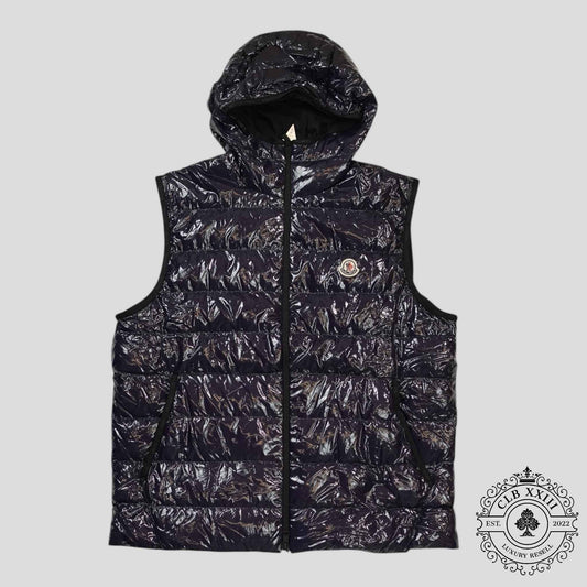 Moncler Hooded Puffer Vest in Navy Blue