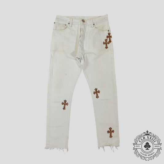 Chrome Hearts Leopard Cross Patch Jeans in White