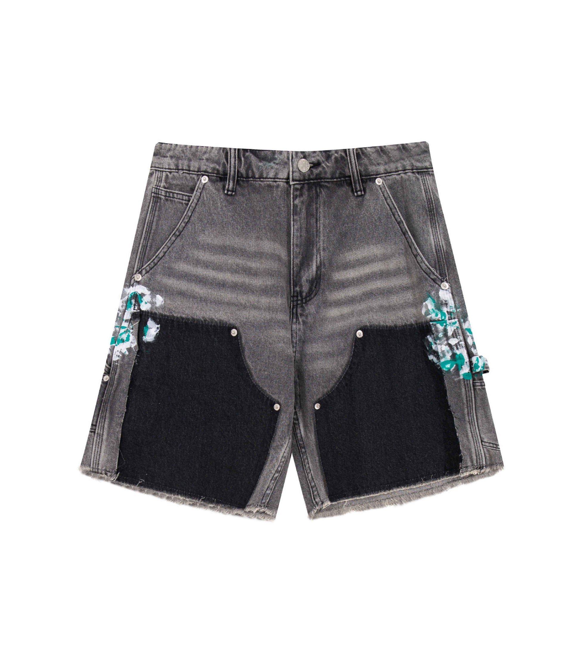 GREY SPLIT PAINTERS SHORTS