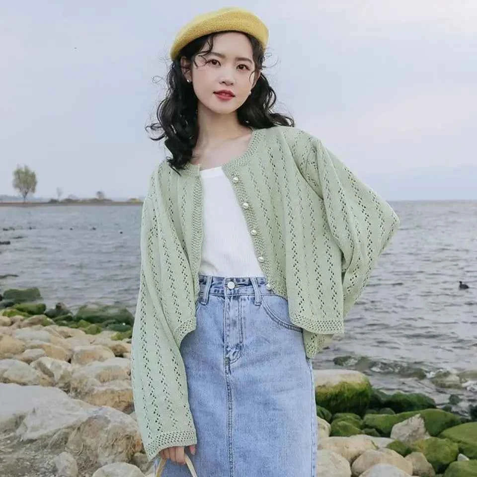 Elegant Hollow Out Button Up Cardigan