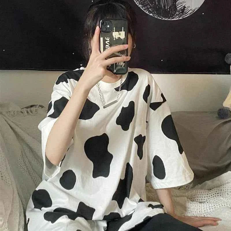 Wild Cartoon Print Oversized Round T-Shirt
