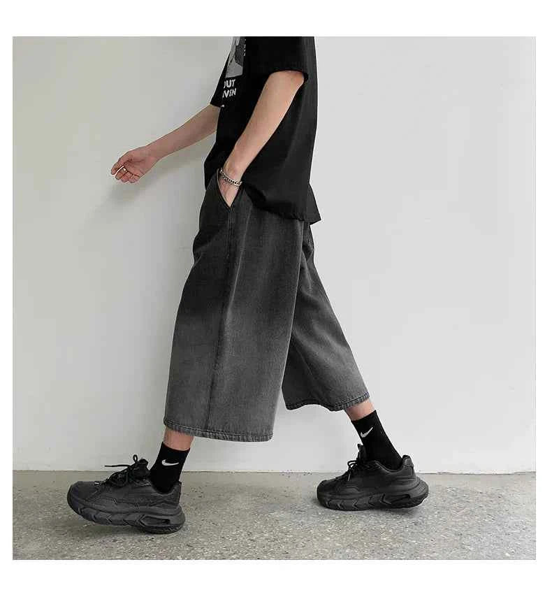 Men's Streetwear Gradient Calf-Length Denim Jorts