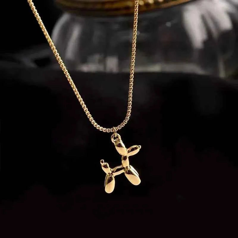 Golden Cute Balloon Dog Pendant Necklace