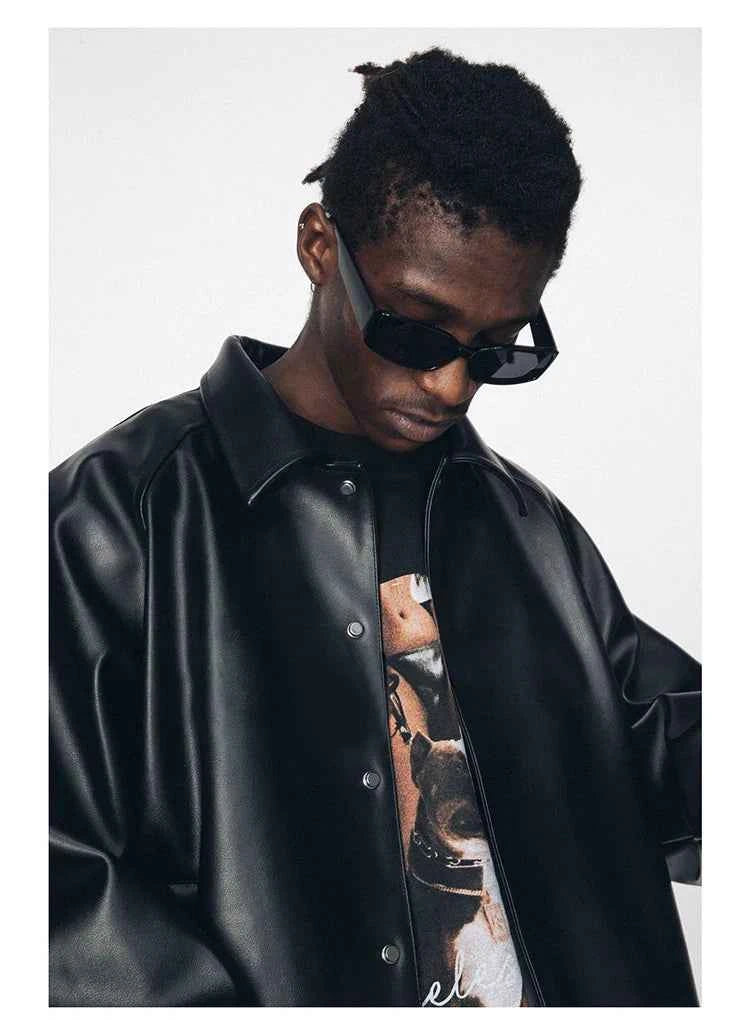 Streetwear Oversized Black Pu Leather Jacket